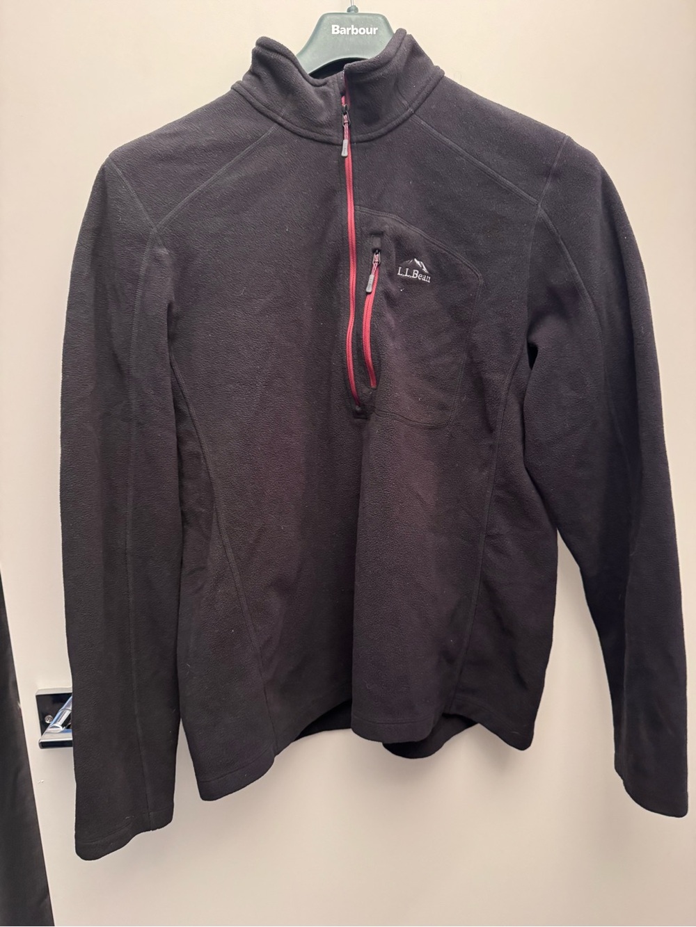 L.L. Bean Men's Black Fleece Zip-Up with Red Trim